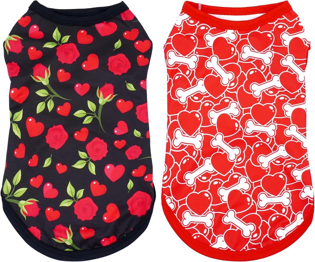 Valentines Dog Shirts for XXXL Girl Boy Male Female Sleeveless Tank Top Tee Vest T-Shirts Black Red Outfit Pack of 2