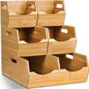 Bewbow [Upgraded] 3-tier Stackable Bamboo Pantry Storage Bins, Potato and Onion Storage Baskets with Handles, Removable Divider, Pantry Organizer Holder for Kitchen, Office, Cabinet, Fruit Storage