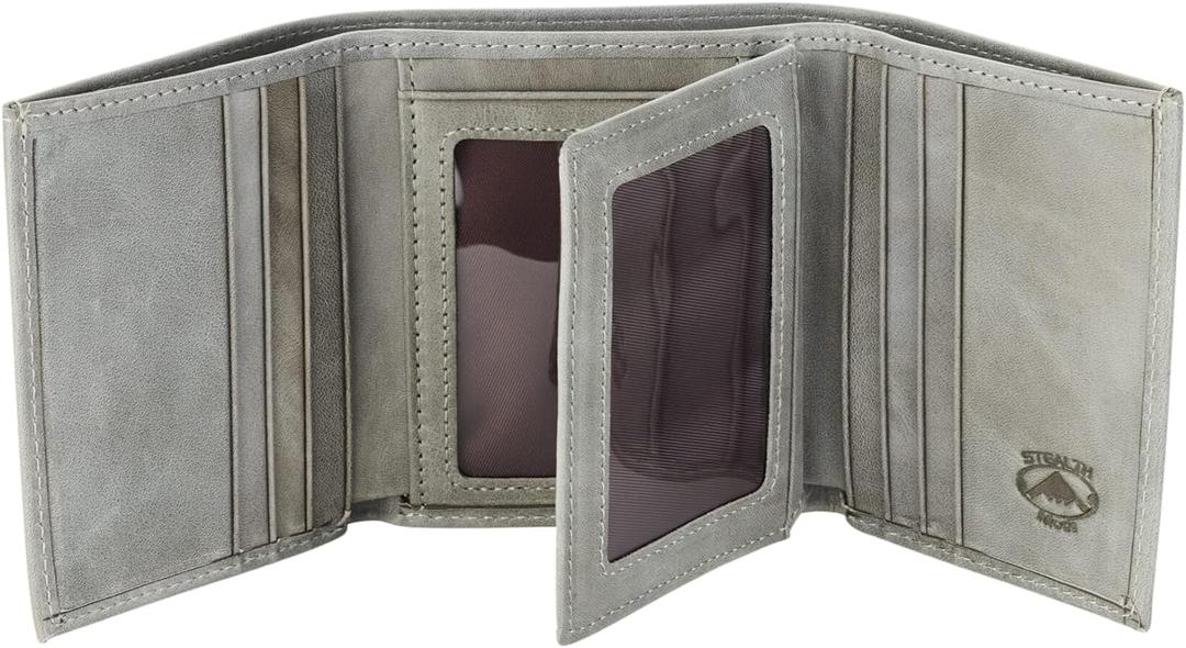 Stealth Mode Trifold Wallet for Men RFID Blocking – Genuine Napa Leather Extra Capacity Mens Wallet, 11 Card Slots, 3 ID Windows, Flip Out ID Holder, Large Tri Fold Leather Wallet for Men - Gift Ready