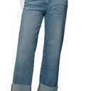 KUNMI Jeans for Women Wide Leg Baggy High Waist Boyfriends Straight Leg Stretchy Denim Pants Trendy Fall 2025 (Cuffed Blue, 6)
