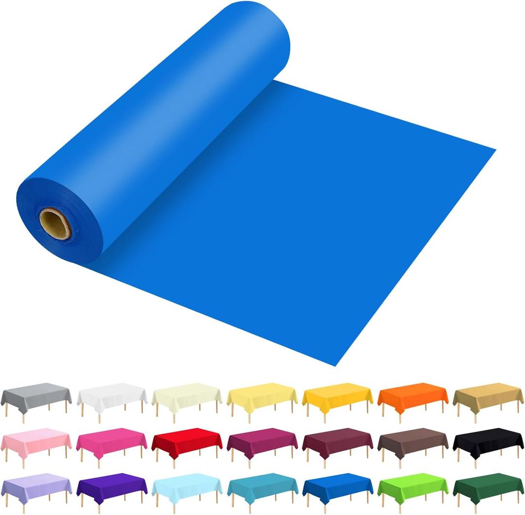 54 Inch X 100 Feet Plastic Table Cover Roll Premium Disposable Plastic Tablecloth for All Type/Shape Tables | Picnic, Party, Banquet, Birthdays, Weddings (Blue, 54 Inch X 100 Feet)