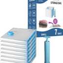 7 Pack Small Space Saver Vacuum Storage Bags for Clothing Travel, Vacuum Seal Compression Bags for Clothes, Packing, Luggage, Blankets, Comforters and Pillows, Hand Pump Included