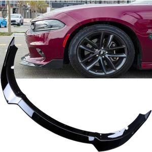 MUCO 3pcs Front Bumper Lip Spoiler Kit Compatible with Dodge Charger 2015 16 17 18 19 20 21 SRT Gloss Black Valance Fascia Cover Guard Protection Conversion