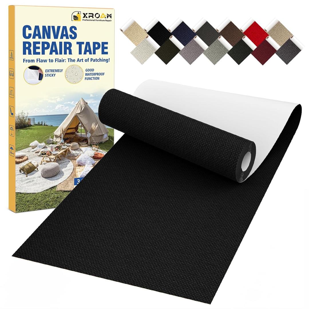 3 x Canvas Repair Tape, 3.2 x 63 Inch Waterproof Heavy Duty Fabric Tape for Furniture, Self Adhesive Canvas Repair Patches for Boat Covers, Sofas, Tents, Louge Chairs, Canopy, Awning Black