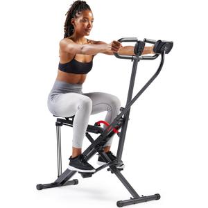 Sunny Health & Fitness Smart Upright Row-N-Ride Trainer w/Adjustable Resistance, Foldable Home Exercise Equipment for Arm, Glute & Leg Training, Free SunnyFit App Bluetooth Connect, Optional in Colors (Black)
