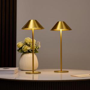 Bojim Gold Cordless Lamp Set of 2, Rechargeable Touch Table Lamps with 3 Color Dimming, Portable Wireless Lamps for Reading/Home Decor (14 Inch - Regular (Pack of 2)