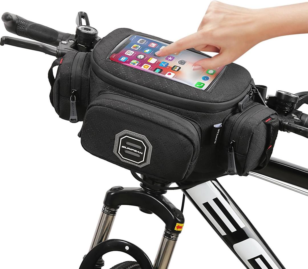 Sunpeak Bike Handlebar Bag, 5L Waterproof Bicycle Front Bag with Touch Screen Phone Holder, Multipurpose Bike Pouch with Shoulder Strap for Adult Bikes, MTB & Road Cycling