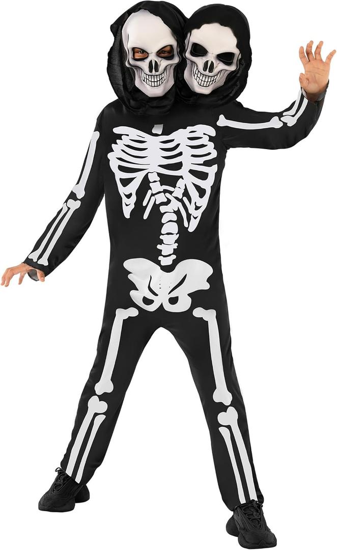 Morph Skeleton Costume Kids - 2-Headed Skeleton Outfit for Boys - Fun Halloween Dress-Up for Children (Large)