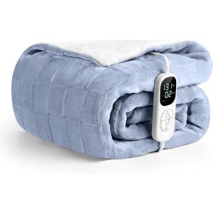 IUUI Heated Blanket Electric Throw Checkered- 50x60 Inches Soft Flannel Heating Blanket,Fast Heating Blanket 6 Heating Levels & 2 Hours Auto Off ETL Certification, Gifts for Women(Ashley Blue)