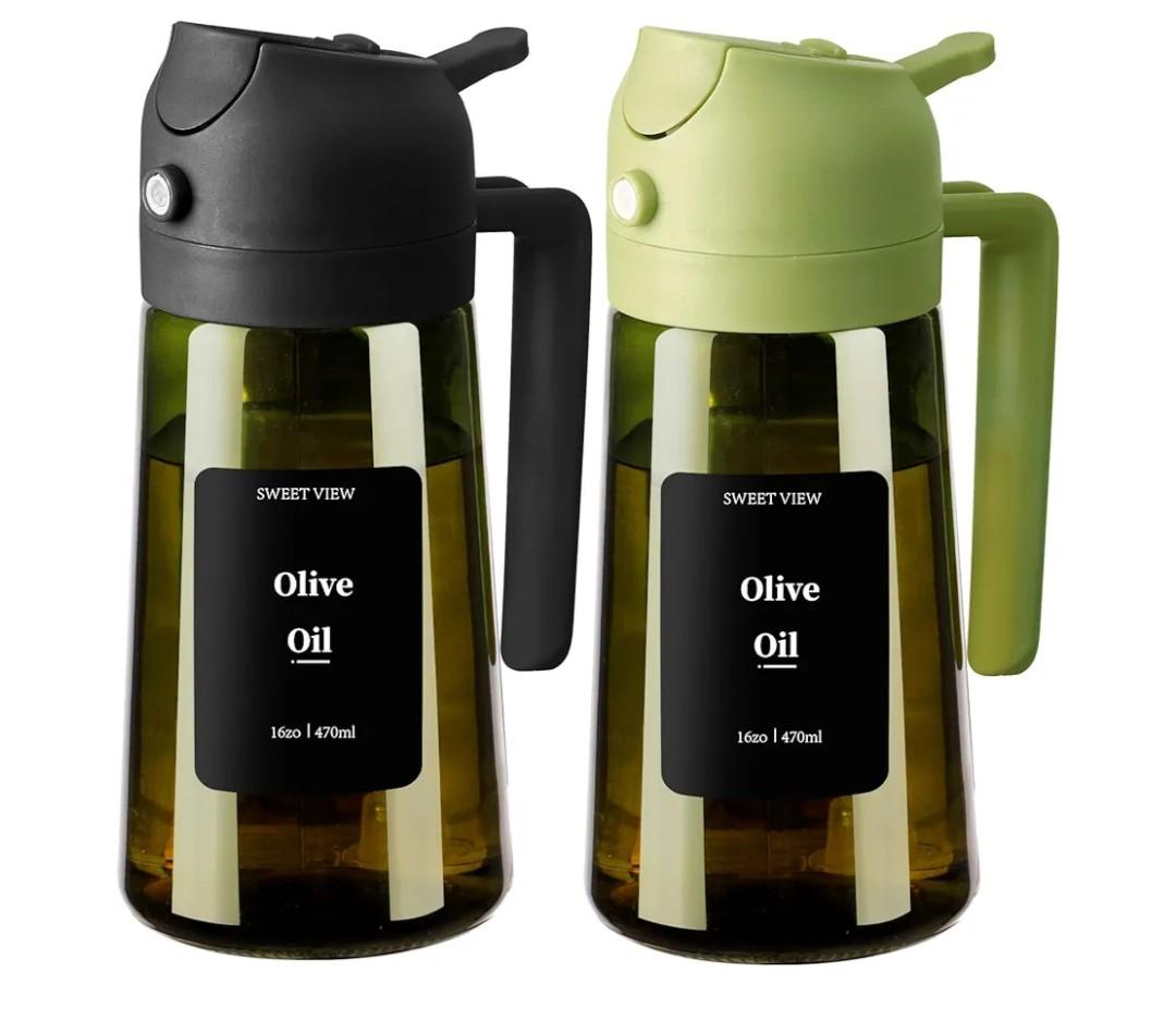 2PCS Olive Oil Dispenser and Oil Sprayer – 16oz/470ml Glass Light-Proof Oil Pourer for Kitchen, Air Fryer, Cooking, Salad, and BBQ