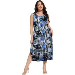 LARACE Plus Size Maxi Dresses for Curvy Women Summer Sleeveless Casual 2025 Long Dress (Blue, XXXL)