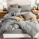 PURE ERA Jersey Knit Duvet Cover Set 100% T-Shirt Cotton Super Soft Comfy 3pc Bedding Set with Zipper Closure (Heather Dark Grey,Queen)