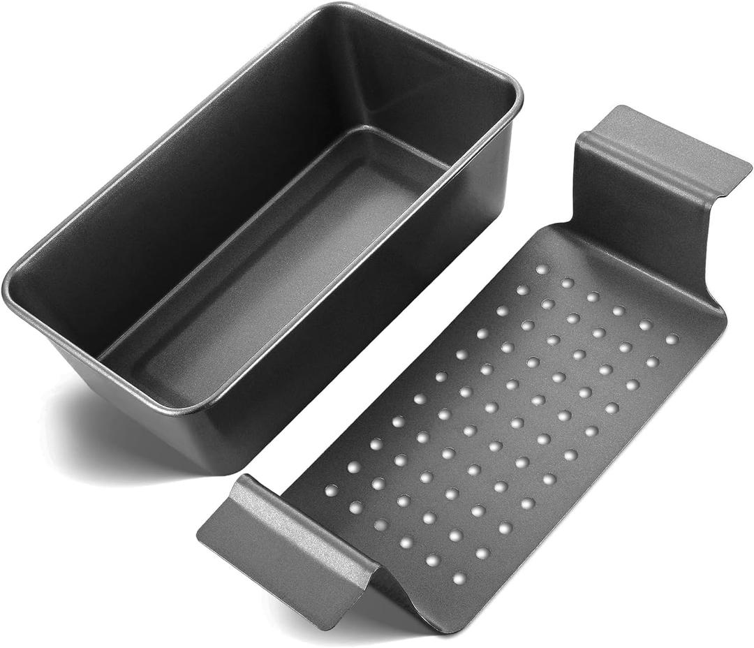 HONGBAKE Meatloaf Pan with Drain Tray, 9 x 5 Inches Loaf Pans with Insert, Nonstick Meat Loaf for Baking, Reduce the Fat and Kick Up the Flavor, Grey (Space Grey - 1 Pack)