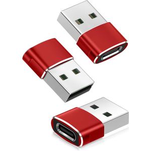 Basesailor USB to USB C Adapter 3 Pack,Type C Female to USB A Male Charger Cable Converter for Apple Watch Ultra iWatch Series 8 7 SE,AirPods Pro 2, 14 13 12 11 Plus Max,iPad 9 10 Air 4 5 Mini 6 (Red)