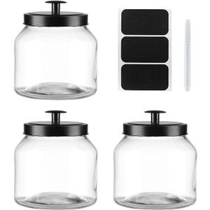 Hyperspace Glass Cookie Jar Food Container with Airtight Black Metal Lid, Medium, 3PCS
