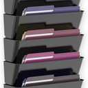 MINDEPOT 6 Pockets Acrylic Wall File Organizer, Clear Wall File Holder, Plastic Hanging Wall File Holder for Office, School and Home, Black