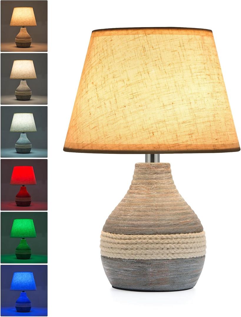 UMEXUS 10 Small Ceramic Cordless Table Lamp with Timer, Dimmer, Linen Shade, Remote Control, Rechargeable Battery Light for Patio Nightstand Kitchen Counter Living Room Side Table, Bulb Included