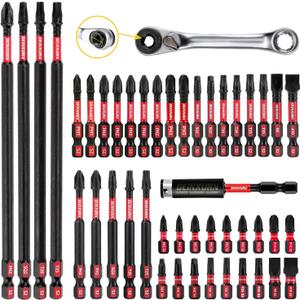 GEINXURN Impact Tough Magnetic Mixed 46Pack Insert Driver Bits, S2 Alloy Steel Screwdriver Power Bits Set with 1Pcs Impact Magnetic Bit Holder and Mini Wrench