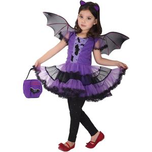 Girls Bat Halloween Costume Witch Cosplay Costume Tutu Dress Set for Kids (3-4T)