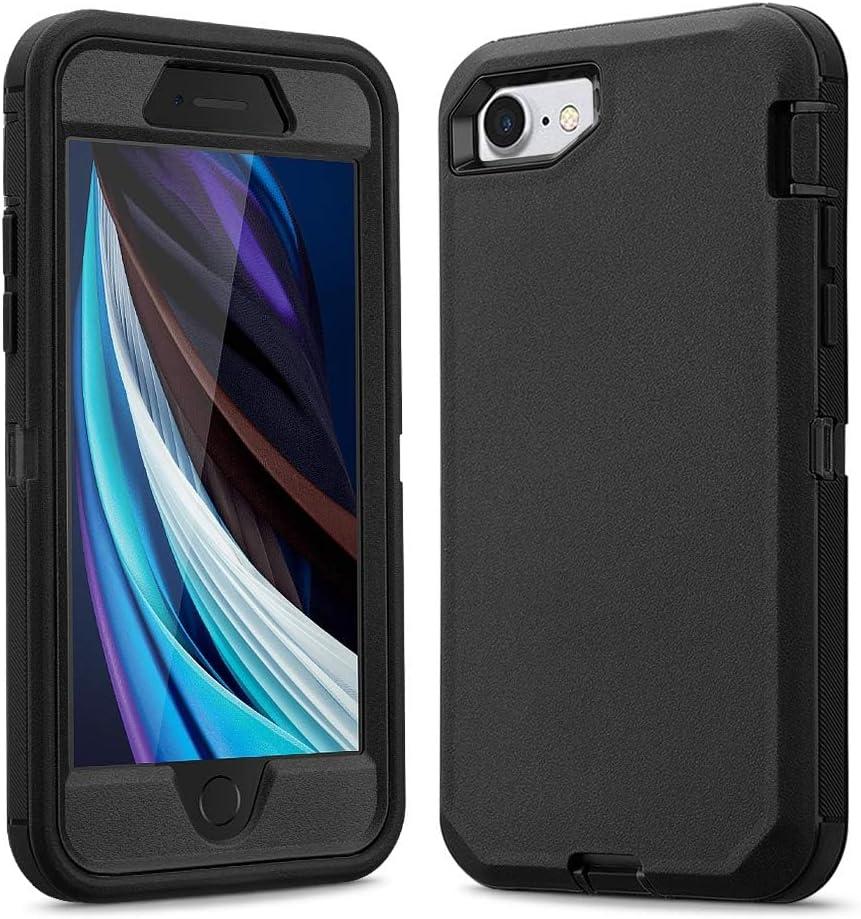 for iPhone SE 2022 / iPhone 7 / iPhone 8 Case 3 in 1 Full Body Heavy Duty Defender Shockproof Hard Bumpe Soft Silicone Cover with Screen Protector (Black)