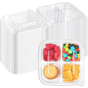 Qeirudu 30 Pack Bento Snack Containers, 4 Compartment Plastic Food Storage Containers with Lids, Disposable Meal Prep Lunch Containers for Office Work Travel