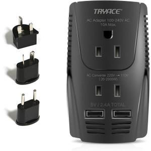 220V to 110V Converter, 2000W Travel Voltage Converter for Hair Dryer Straightener Curling Iron,10A Power Adapter is Easy to Carry for National Travel,with 2USB and UK/EU/AU Plugs (Black A17)