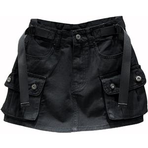 Kinghua Womens Mini Cargo Skirt Low Waist Y2k Short Denim Jean Skirt (Large, Black)