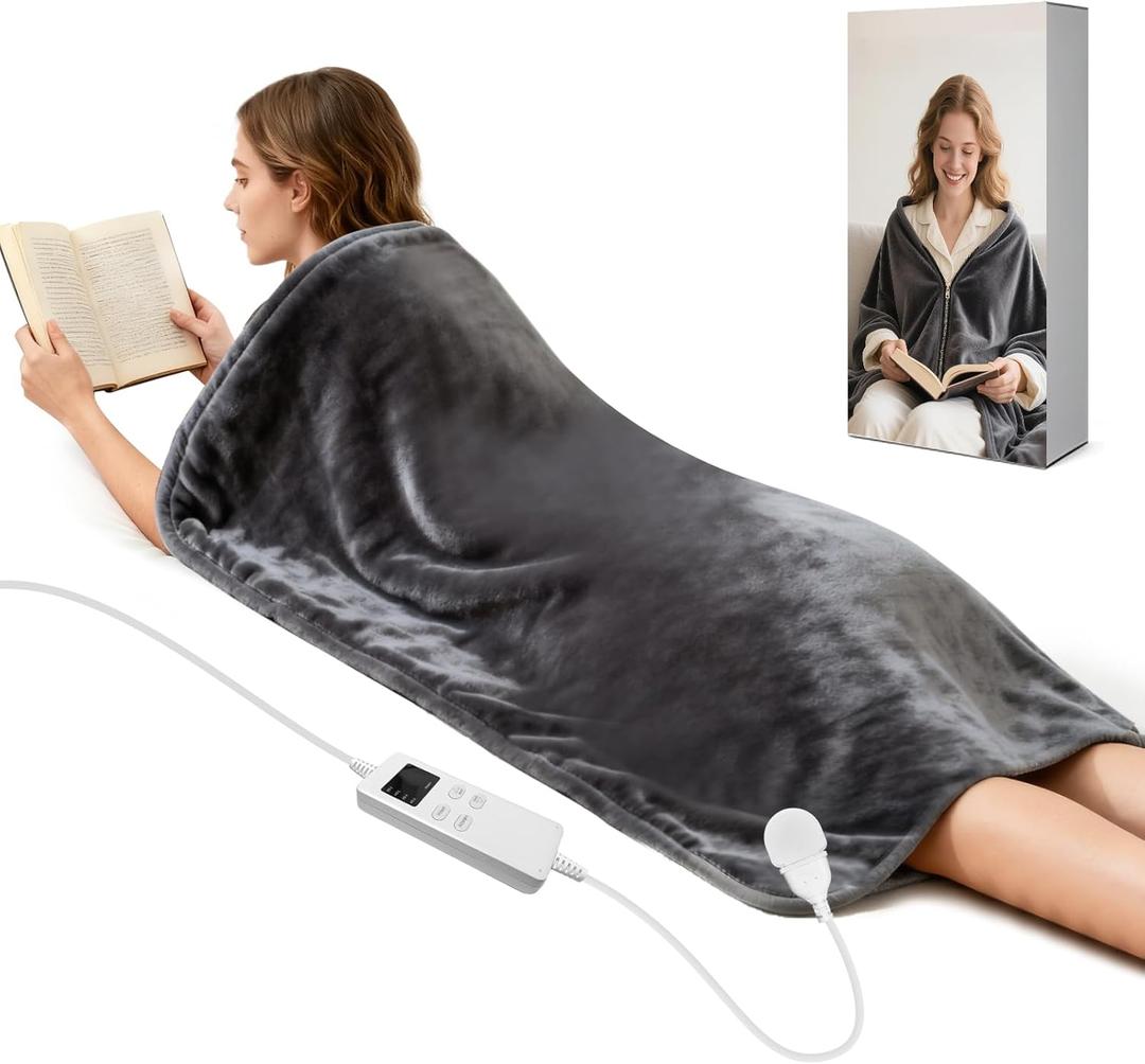 Extra Large Heating Pad for Back Pain Period Cramps Relief, King Size 59x27 Full Body Wrap Around Electric Heat Pad, Plug in Wearable 2 in 1 XXL Heat Cloak, Gift for Women Men Elders Home Office Use, Dark Gray