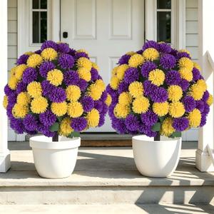Fuax Mum with Ground Spike: 2 Packs, Yellow Purple Flower for Porch
Zero Maintenance Topiary Ball with Ground Spikes for Front Door Yard and Garden Decor, Realistic Chrysanthemum