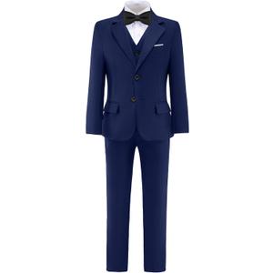 Suits for Boy 5 Pieces Boys Suit Formal Toddler Blazer Vest Pants Kis Tuxedos (2, Navy Blue(black Bowtie))