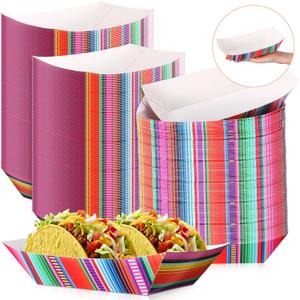 100 Pcs Mexican Nacho Trays Disposable Food Trays Fiesta Party Decorations Assembled Paper Snack Trays Taco Boats for Candy Hot Dog Cinco De Mayo Birthday Mexican Party Supplies (3 lb)