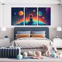 3Pcs Space Boy Canvas Wall Art Cute Inspirational Space Fantasy Wall decor, 16inx24in canvas