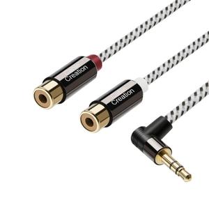 CableCreation 3.5mm to 2RCA Female Cable, Angle 3.5mm Mini-Jack to RCA Stereo Audio Y Cable Gold Plated, Compatible with iPhone,iPod,MP3,Tablets,HiFi Stereo System, Speaker,3FT/0.92M