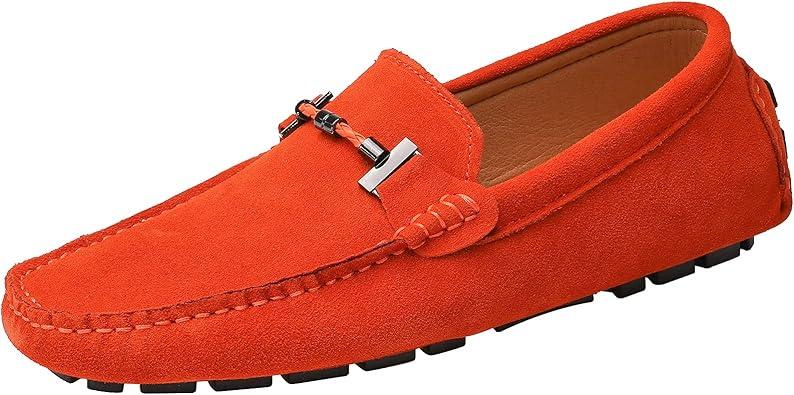 yldsgs Flat Loafer for Men Suede Leather Slip-on Dress Driving Moccasins Casual Boat Shoes Orange 10/44
