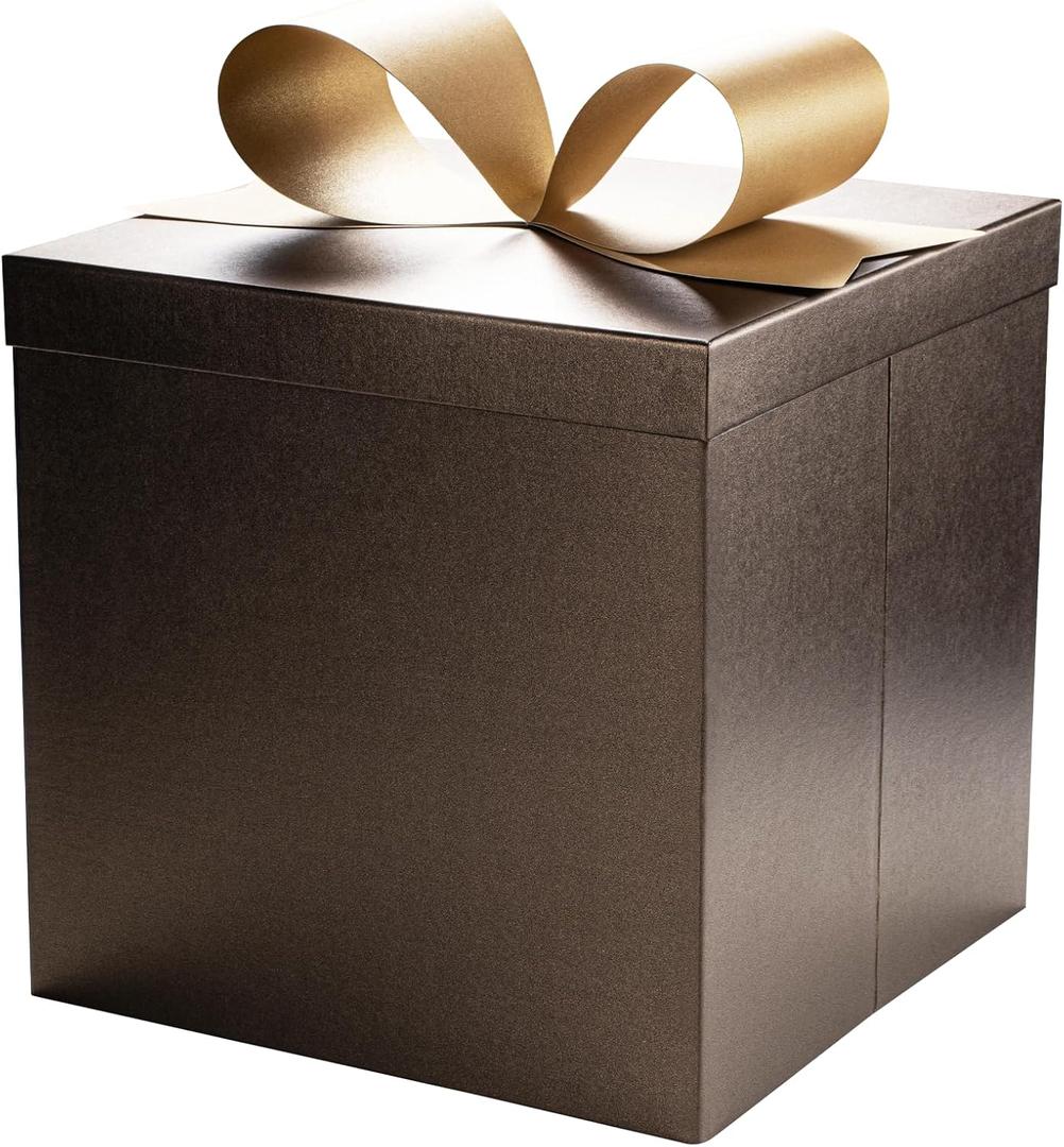 LaRibbons Large Gift Boxes with Lids, 10x10x10 Inches Brown Coffee Square Foldable Gift Boxes for Birthday, Wedding, Christmas, Baby Shower, Party, All Occasion