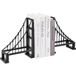 MyGift Decorative Bookends for Heavy Books, Black Metal Suspension Bridge Design Book End Shelf Decor, Architect Book Stopper Holder Stand, 2 Pcs Set