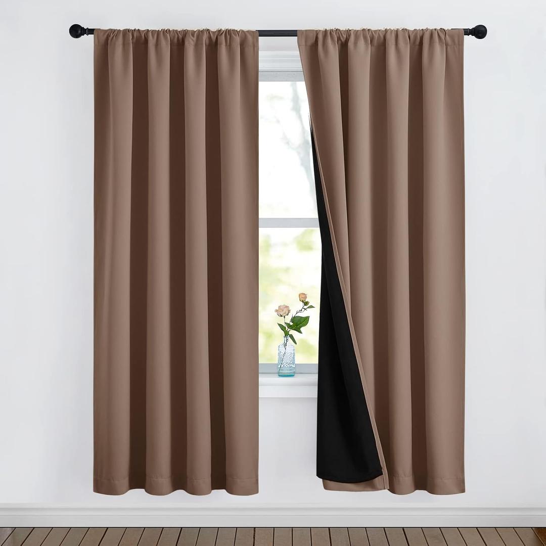 NICETOWN Living Room Completely Shaded Cold Blocking Draperies, Privacy Protection & Noise Reducing Drapes, Black Lined Insulated Window Treatment Curtain Panels(Cappuccino, 2 Pieces, W52 x L72)