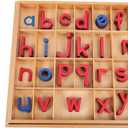 Montessori Letter Work Learning Materials Wooden Small moveable Alphabet Language Objects with Box (Red & Blue)