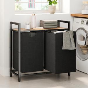 Kitstorack Laundry Basket Organizer, Laundry Hamper with Shelf & 2 Pull-Out Removable Bags, Dirty Clothes Hamper Organizer for Laundry Room Bathroom and Dorm, 2 x 11.8 gallons (44.5L) (Rustic BrownBlack)