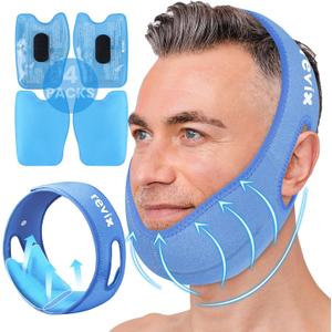 REVIX Face Ice Pack for Wisdom Teeth, 3D Sewing Ice Pack Head Wrap for TMJ Discomfort, Jaw Soreness, Dental Caries and Tooth Extraction, Extra Snug Fit with 4 Hot and Cold Pads, Blue
