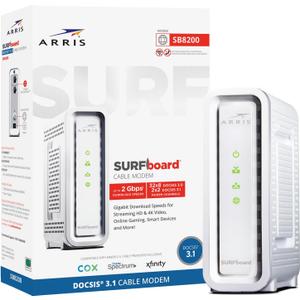 ARRIS SURFboard SB8200 DOCSIS 3.1 MultiGig Cable Modem | 2 -1Gbps Ethernet Ports | Works with Xfinity, Cox, Spectrum | For Cable Internet Plans up to 2Gbps | Modem Only, Router Required