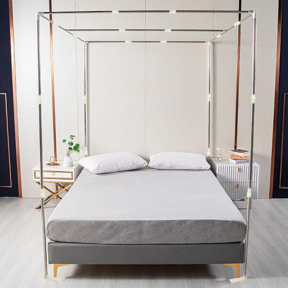 Canopy Bed Frame - Full/Queen/King Size, Adjustable, Stainless Steel Canopy Poles - Silver (Canopy Frame Only)