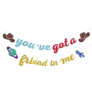 Glitter You've Got A Friend in Me Banner Cartoon Story Friend Birthday Banner Friendship Anniversary Party Decorations Toy Inspired Game Party Supplies Classroom Decorations