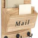 Mail and Key Holder - Decorative 9.8" x 12.5" Wall Key Hanger with 2 Mail Organizer Slots and 3 Hooks - Real Paulownia Wood with Keyhole Brackets, Hardware and Instructions (Wood)