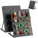 2 Pack Pegboard Display Stand, Sturdy Anti-tip Design,Small Peg Board Tabletop with 24 Hooks, Adjustable Metal Peg Board for Vendor Display, Craft Show, Jewelry Display 16''X12''  Black