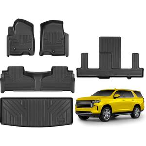 Floor Mats for Chevrolet Tahoe/GMC Yukon 7 Seater 2025-2021 - 4Pcs All Weather Floor Mat Accessories (BLACK)