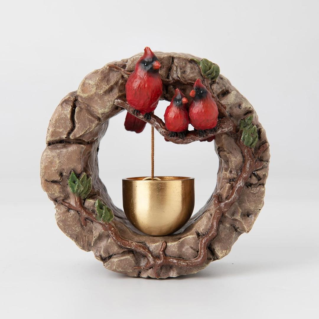 Magnetic Door Bell Chime for Door Opening  Cardinal Statue Wreath Style with Brass Bell, Door Decoration for Entrance, Wall, Store, Fridge, Garden  Ideal for Housewarming or Gift (Brown)