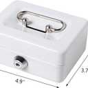 Decaller Mini Cash Box with Lock and Slot, Metal Coin Bank Piggy Bank for Adults & Kids, 4.9" x 3.7" x 2.3", White