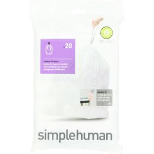 simplehuman Code G Custom Fit Drawstring Trash Bags in Dispenser Packs, 30 Liter / 8 Gallon, White  20 Liners