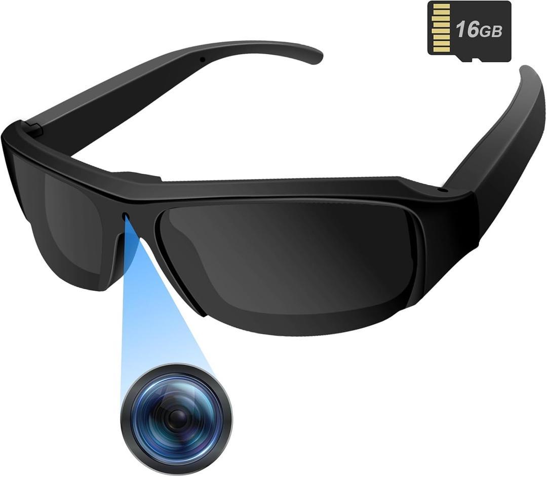 Camera Sunglasses Sports Action Smart Glasses Cam 1080P Video Camera Glasses UV Protection Polarized Lens Support Photos/Videos Recording mit 16GB Micro SD Card & Card Reader for Outdoor Activities